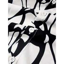Crackle Pattern Print Men's Color Block Short Sleeve Button Up Lapel Shirt For Summer Resort Holiday, Hawaiian Style Crackle Pattern Print Men's Color Block Short Sleeve Button Up Lapel Shirt For Summer Resort Holiday, Hawaiian Style