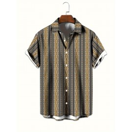 Men's Ethnic Style Geometric Pattern 3D Print Casual Shirt, Button Front Short Sleeve Top, Men's Clothes For Daily Wear/Party Men's Ethnic Style Geometric Pattern 3D Print Casual Shirt, Button Front Short Sleeve Top, Men's Clothes For Daily Wear/Party