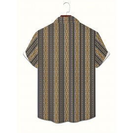 Men's Ethnic Style Geometric Pattern 3D Print Casual Shirt, Button Front Short Sleeve Top, Men's Clothes For Daily Wear/Party Men's Ethnic Style Geometric Pattern 3D Print Casual Shirt, Button Front Short Sleeve Top, Men's Clothes For Daily Wear/Party