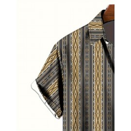 Men's Ethnic Style Geometric Pattern 3D Print Casual Shirt, Button Front Short Sleeve Top, Men's Clothes For Daily Wear/Party Men's Ethnic Style Geometric Pattern 3D Print Casual Shirt, Button Front Short Sleeve Top, Men's Clothes For Daily Wear/Party