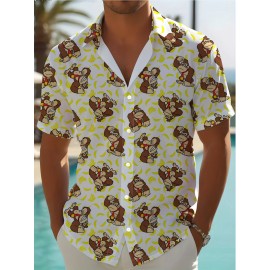 Trendy Collared, Men's Novelty Geometric Print Button-Up Shirt - Casual, Breathable Polyester, Machine Washable Trendy Collared, Men's Novelty Geometric Print Button-Up Shirt - Casual, Breathable Polyester, Machine Washable