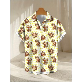 Trendy Collared, Men's Novelty Geometric Print Button-Up Shirt - Casual, Breathable Polyester, Machine Washable Trendy Collared, Men's Novelty Geometric Print Button-Up Shirt - Casual, Breathable Polyester, Machine Washable