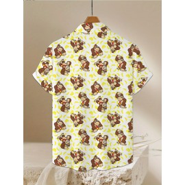 Trendy Collared, Men's Novelty Geometric Print Button-Up Shirt - Casual, Breathable Polyester, Machine Washable Trendy Collared, Men's Novelty Geometric Print Button-Up Shirt - Casual, Breathable Polyester, Machine Washable