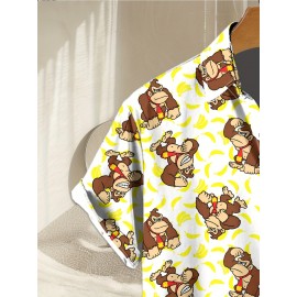 Trendy Collared, Men's Novelty Geometric Print Button-Up Shirt - Casual, Breathable Polyester, Machine Washable Trendy Collared, Men's Novelty Geometric Print Button-Up Shirt - Casual, Breathable Polyester, Machine Washable