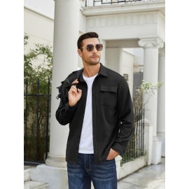 1pc Men'S Casual Polyester Shirting Jacket - Solid Color Long Sleeve Button Down Shacket with Pockets, Non-Stretch Knit Fabric, Regular Fit for Spring/Fall 1pc Men'S Casual Polyester Shirting Jacket - Solid Color Long Sleeve Button Down Shacket with Pockets, Non-Stretch Knit Fabric, Regular Fit for Spring/Fall