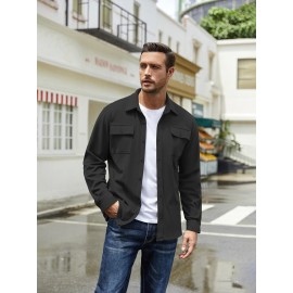 1pc Men'S Casual Polyester Shirting Jacket - Solid Color Long Sleeve Button Down Shacket with Pockets, Non-Stretch Knit Fabric, Regular Fit for Spring/Fall 1pc Men'S Casual Polyester Shirting Jacket - Solid Color Long Sleeve Button Down Shacket with Pockets, Non-Stretch Knit Fabric, Regular Fit for Spring/Fall