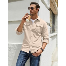 1pc Men'S Casual Polyester Shirting Jacket - Solid Color Long Sleeve Button Down Shacket with Pockets, Non-Stretch Knit Fabric, Regular Fit for Spring/Fall 1pc Men'S Casual Polyester Shirting Jacket - Solid Color Long Sleeve Button Down Shacket with Pockets, Non-Stretch Knit Fabric, Regular Fit for Spring/Fall
