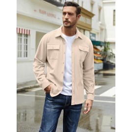 1pc Men'S Casual Polyester Shirting Jacket - Solid Color Long Sleeve Button Down Shacket with Pockets, Non-Stretch Knit Fabric, Regular Fit for Spring/Fall 1pc Men'S Casual Polyester Shirting Jacket - Solid Color Long Sleeve Button Down Shacket with Pockets, Non-Stretch Knit Fabric, Regular Fit for Spring/Fall