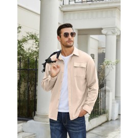 1pc Men'S Casual Polyester Shirting Jacket - Solid Color Long Sleeve Button Down Shacket with Pockets, Non-Stretch Knit Fabric, Regular Fit for Spring/Fall 1pc Men'S Casual Polyester Shirting Jacket - Solid Color Long Sleeve Button Down Shacket with Pockets, Non-Stretch Knit Fabric, Regular Fit for Spring/Fall