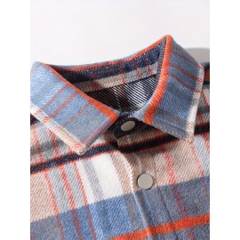Color Block Plaid Men's Retro Long Sleeve Button Down Shirt With Chest Pockets, Spring Fall Casual Outdoor Loose Shirt Color Block Plaid Men's Retro Long Sleeve Button Down Shirt With Chest Pockets, Spring Fall Casual Outdoor Loose Shirt