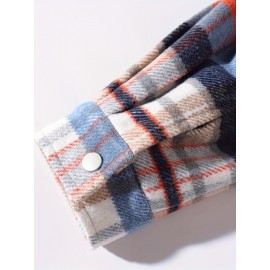 Color Block Plaid Men's Retro Long Sleeve Button Down Shirt With Chest Pockets, Spring Fall Casual Outdoor Loose Shirt Color Block Plaid Men's Retro Long Sleeve Button Down Shirt With Chest Pockets, Spring Fall Casual Outdoor Loose Shirt