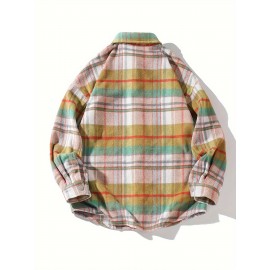 Color Block Plaid Men's Retro Long Sleeve Button Down Shirt With Chest Pockets, Spring Fall Casual Outdoor Loose Shirt Color Block Plaid Men's Retro Long Sleeve Button Down Shirt With Chest Pockets, Spring Fall Casual Outdoor Loose Shirt