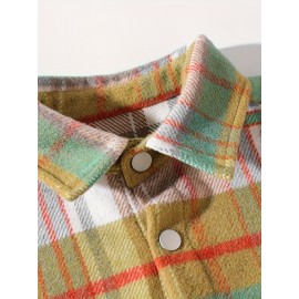 Color Block Plaid Men's Retro Long Sleeve Button Down Shirt With Chest Pockets, Spring Fall Casual Outdoor Loose Shirt Color Block Plaid Men's Retro Long Sleeve Button Down Shirt With Chest Pockets, Spring Fall Casual Outdoor Loose Shirt
