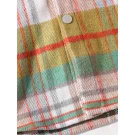 Color Block Plaid Men's Retro Long Sleeve Button Down Shirt With Chest Pockets, Spring Fall Casual Outdoor Loose Shirt Color Block Plaid Men's Retro Long Sleeve Button Down Shirt With Chest Pockets, Spring Fall Casual Outdoor Loose Shirt