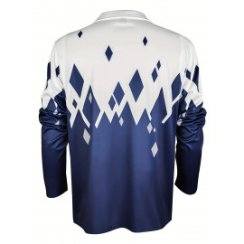 1pc Men'S Geometric-Patterned Polyester Golf Shirt - Knit Fabric with Slight Stretch, Regular Fit, Lapel Collar, Button Details, Long Sleeve, Flip Collar for Fall/Winter - Ideal for Outdoor Sports & Parties 1pc Men'S Geometric-Patterned Polyester Golf Shirt - Knit Fabric with Slight Stretch, Regular Fit, Lapel Collar, Button Details, Long Sleeve, Flip Collar for Fall/Winter - Ideal for Outdoor Sports & Parties