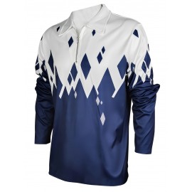 1pc Men'S Geometric-Patterned Polyester Golf Shirt - Knit Fabric with Slight Stretch, Regular Fit, Lapel Collar, Button Details, Long Sleeve, Flip Collar for Fall/Winter - Ideal for Outdoor Sports & Parties 1pc Men'S Geometric-Patterned Polyester Golf Shirt - Knit Fabric with Slight Stretch, Regular Fit, Lapel Collar, Button Details, Long Sleeve, Flip Collar for Fall/Winter - Ideal for Outdoor Sports & Parties