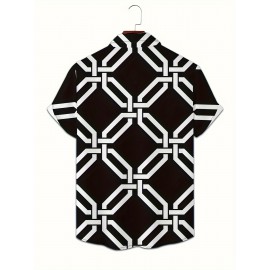 Men's Color * Geometric Pattern 3D Print Casual Shirt, Button Front Short Sleeve Top, Men's Clothes For Daily Wear/Party Men's Color * Geometric Pattern 3D Print Casual Shirt, Button Front Short Sleeve Top, Men's Clothes For Daily Wear/Party