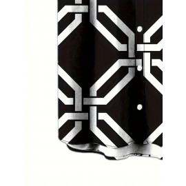 Men's Color * Geometric Pattern 3D Print Casual Shirt, Button Front Short Sleeve Top, Men's Clothes For Daily Wear/Party Men's Color * Geometric Pattern 3D Print Casual Shirt, Button Front Short Sleeve Top, Men's Clothes For Daily Wear/Party