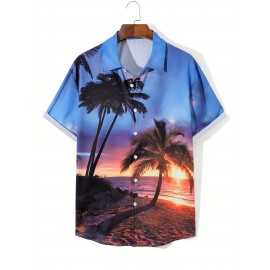 Beach Sunset Pattern 3D Printed Men's Fashion Short Sleeve Button Up Lapel Hawaiian Style Shirt For Summer Resort Vacation Beach Sunset Pattern 3D Printed Men's Fashion Short Sleeve Button Up Lapel Hawaiian Style Shirt For Summer Resort Vacation