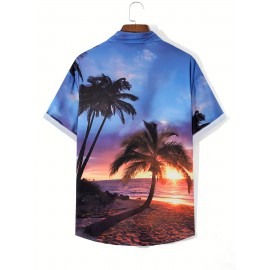 Beach Sunset Pattern 3D Printed Men's Fashion Short Sleeve Button Up Lapel Hawaiian Style Shirt For Summer Resort Vacation Beach Sunset Pattern 3D Printed Men's Fashion Short Sleeve Button Up Lapel Hawaiian Style Shirt For Summer Resort Vacation