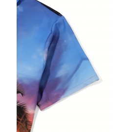 Beach Sunset Pattern 3D Printed Men's Fashion Short Sleeve Button Up Lapel Hawaiian Style Shirt For Summer Resort Vacation Beach Sunset Pattern 3D Printed Men's Fashion Short Sleeve Button Up Lapel Hawaiian Style Shirt For Summer Resort Vacation