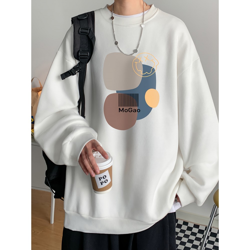 MOGAO Casual Geometric Sweatshirt for Men - Polyester Knit Fabric, Long Sleeve, Regular Fit, Round Neck, Comfortable and Trendy Unisex Hoodie MOGAO Casual Geometric Sweatshirt for Men - Polyester Knit Fabric, Long Sleeve, Regular Fit, Round Neck, Comfortable and Trendy Unisex Hoodie