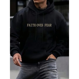 Men's Casual Fleece-Lined Hoodie with Letter Print - Cozy Pullover Sweatshirt, Kangaroo Pocket, Long Sleeve, Polyester Blend Men's Casual Fleece-Lined Hoodie with Letter Print - Cozy Pullover Sweatshirt, Kangaroo Pocket, Long Sleeve, Polyester Blend