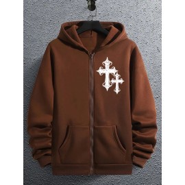 Men's Fashion Geometric Cross Print Hoodie with Comfort Pockets, Full Zip Regular Fit Polyester Knit Fabric Hooded Sweatshirt with Slight Stretch - All Season Style Men's Fashion Geometric Cross Print Hoodie with Comfort Pockets, Full Zip Regular Fit Polyester Knit Fabric Hooded Sweatshirt with Slight Stretch - All Season Style