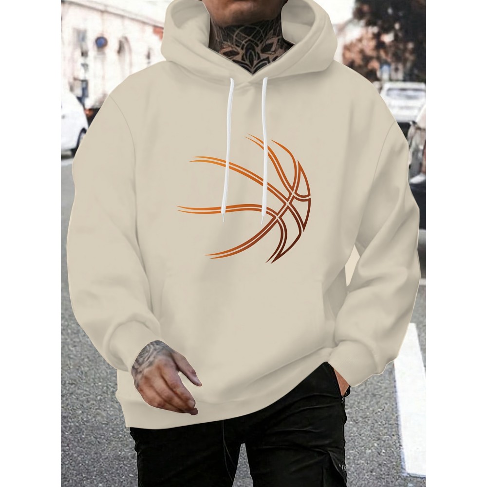 Creative Basketball Print Hoodie, Cool Hoodies For Men, Casual Hooded Sweatshirt With Kangaroo Pocket For Winter And Fall Creative Basketball Print Hoodie, Cool Hoodies For Men, Casual Hooded Sweatshirt With Kangaroo Pocket For Winter And Fall