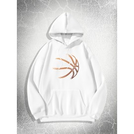 Creative Basketball Print Hoodie, Cool Hoodies For Men, Casual Hooded Sweatshirt With Kangaroo Pocket For Winter And Fall Creative Basketball Print Hoodie, Cool Hoodies For Men, Casual Hooded Sweatshirt With Kangaroo Pocket For Winter And Fall