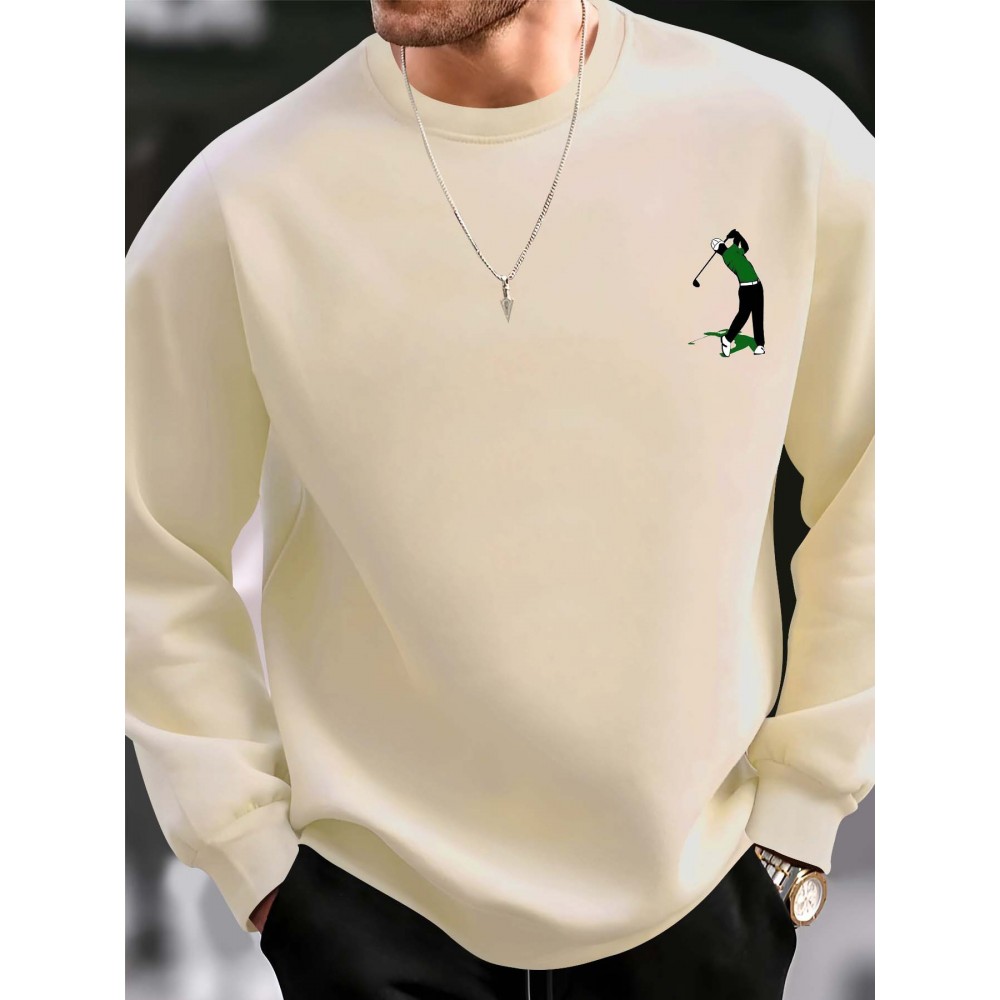 Men's Casual Golf Print Crewneck Sweatshirt - Relaxed Fit, Polyester Knit, Machine Washable, Fall/Winter Fashion Men's Casual Golf Print Crewneck Sweatshirt - Relaxed Fit, Polyester Knit, Machine Washable, Fall/Winter Fashion
