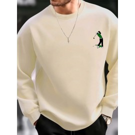 Men's Casual Golf Print Crewneck Sweatshirt - Relaxed Fit, Polyester Knit, Machine Washable, Fall/Winter Fashion Men's Casual Golf Print Crewneck Sweatshirt - Relaxed Fit, Polyester Knit, Machine Washable, Fall/Winter Fashion
