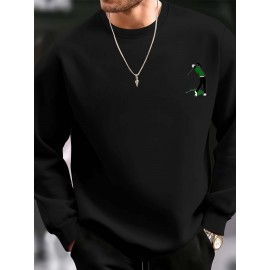 Men's Casual Golf Print Crewneck Sweatshirt - Relaxed Fit, Polyester Knit, Machine Washable, Fall/Winter Fashion Men's Casual Golf Print Crewneck Sweatshirt - Relaxed Fit, Polyester Knit, Machine Washable, Fall/Winter Fashion