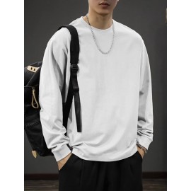 Men's Casual Cotton Long Sleeve T-Shirt - Crew Neck, Loose Fit, Spring & Fall Collection Men's Casual Cotton Long Sleeve T-Shirt - Crew Neck, Loose Fit, Spring & Fall Collection