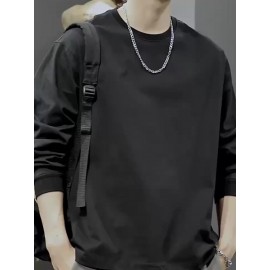 Men's Casual Cotton Long Sleeve T-Shirt - Crew Neck, Loose Fit, Spring & Fall Collection Men's Casual Cotton Long Sleeve T-Shirt - Crew Neck, Loose Fit, Spring & Fall Collection
