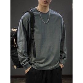 Men's Casual Cotton Long Sleeve T-Shirt - Crew Neck, Loose Fit, Spring & Fall Collection Men's Casual Cotton Long Sleeve T-Shirt - Crew Neck, Loose Fit, Spring & Fall Collection