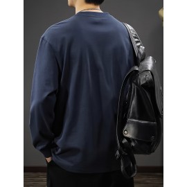 Men's Casual Cotton Long Sleeve T-Shirt - Crew Neck, Loose Fit, Spring & Fall Collection Men's Casual Cotton Long Sleeve T-Shirt - Crew Neck, Loose Fit, Spring & Fall Collection