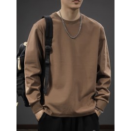 Men's Casual Cotton Long Sleeve T-Shirt - Crew Neck, Loose Fit, Spring & Fall Collection Men's Casual Cotton Long Sleeve T-Shirt - Crew Neck, Loose Fit, Spring & Fall Collection