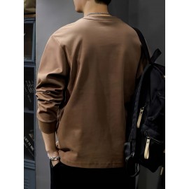 Men's Casual Cotton Long Sleeve T-Shirt - Crew Neck, Loose Fit, Spring & Fall Collection Men's Casual Cotton Long Sleeve T-Shirt - Crew Neck, Loose Fit, Spring & Fall Collection