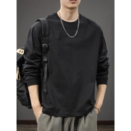 Men's Casual Cotton Long Sleeve T-Shirt - Crew Neck, Loose Fit, Spring & Fall Collection Men's Casual Cotton Long Sleeve T-Shirt - Crew Neck, Loose Fit, Spring & Fall Collection
