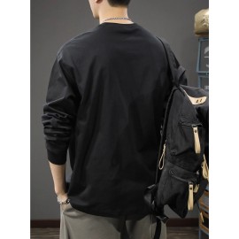 Men's Casual Cotton Long Sleeve T-Shirt - Crew Neck, Loose Fit, Spring & Fall Collection Men's Casual Cotton Long Sleeve T-Shirt - Crew Neck, Loose Fit, Spring & Fall Collection