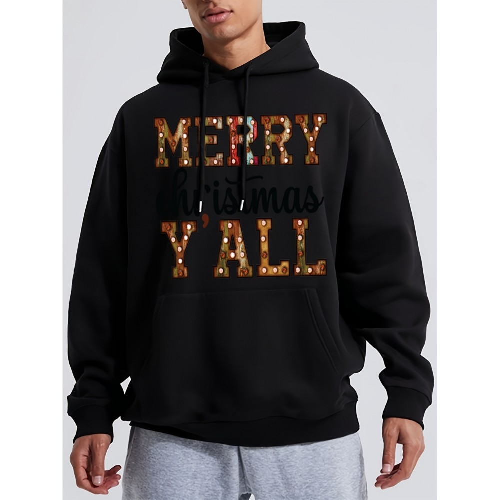 Men'S Christmas Hoodie, Cotton Blend Casual Knit Fabric, Regular Fit, Hooded Sweatshirt with Front Pocket, Slight Stretch, Alphabet Pattern, with Pocket for Daily Wear & Holiday Gifts Men'S Christmas Hoodie, Cotton Blend Casual Knit Fabric, Regular Fit, Hooded Sweatshirt with Front Pocket, Slight Stretch, Alphabet Pattern, with Pocket for Daily Wear & Holiday Gifts