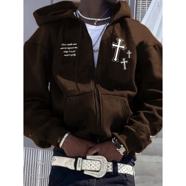 Men's Fashion Cross Print Long Sleeve Hoodie - Classic Zip-Up Design, Casual Style, Ideal For Fall And Winter Men's Fashion Cross Print Long Sleeve Hoodie - Classic Zip-Up Design, Casual Style, Ideal For Fall And Winter