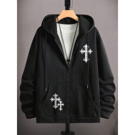 Men's Fashion Cross Print Long Sleeve Hoodie - Classic Zip-Up Design, Casual Style, Ideal For Fall And Winter Men's Fashion Cross Print Long Sleeve Hoodie - Classic Zip-Up Design, Casual Style, Ideal For Fall And Winter