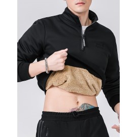 Men's Cozy Fleece-Lined Stand Collar Sweatshirt - Casual Cotton Blend, Long Sleeve Pullover for Fall & Winter Men's Cozy Fleece-Lined Stand Collar Sweatshirt - Casual Cotton Blend, Long Sleeve Pullover for Fall & Winter
