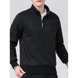 Men's Cozy Fleece-Lined Stand Collar Sweatshirt - Casual Cotton Blend, Long Sleeve Pullover for Fall & Winter Men's Cozy Fleece-Lined Stand Collar Sweatshirt - Casual Cotton Blend, Long Sleeve Pullover for Fall & Winter