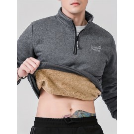 Men's Cozy Fleece-Lined Stand Collar Sweatshirt - Casual Cotton Blend, Long Sleeve Pullover for Fall & Winter Men's Cozy Fleece-Lined Stand Collar Sweatshirt - Casual Cotton Blend, Long Sleeve Pullover for Fall & Winter