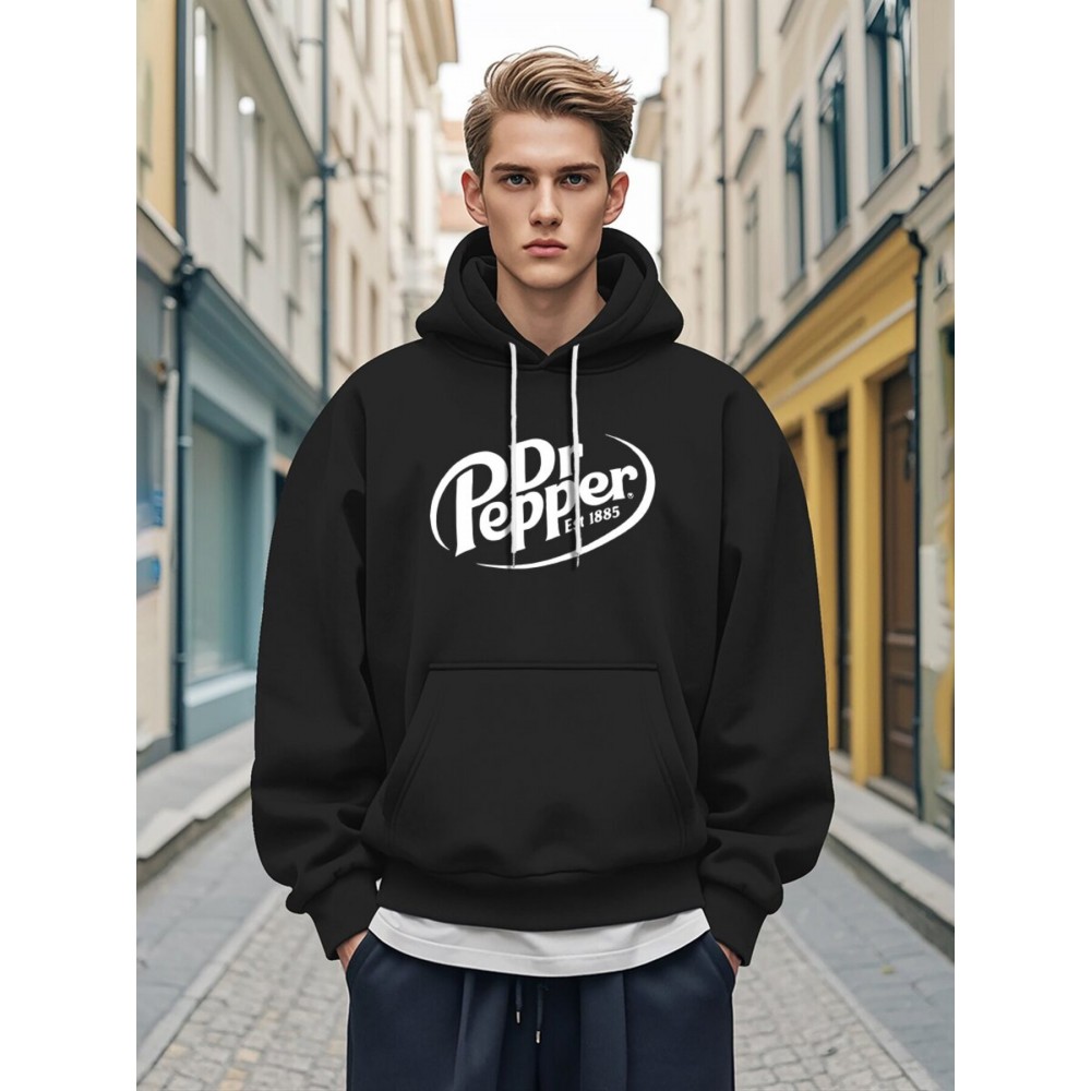 1pc Dr Pepper Print Men'S Casual Hoodie - Cozy Long Sleeve Pullover with Hood, Polyester Fabric, Regular Fit, Stretchy, for Autumn/Winter 1pc Dr Pepper Print Men'S Casual Hoodie - Cozy Long Sleeve Pullover with Hood, Polyester Fabric, Regular Fit, Stretchy, for Autumn/Winter