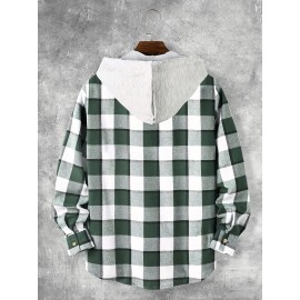 Fashionable And Versatile Men's College Style Casual Plaid Hoodies Button Drawstring Shirt Jacket, Suitable For Outdoor Fashionable And Versatile Men's College Style Casual Plaid Hoodies Button Drawstring Shirt Jacket, Suitable For Outdoor