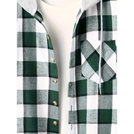 Fashionable And Versatile Men's College Style Casual Plaid Hoodies Button Drawstring Shirt Jacket, Suitable For Outdoor Fashionable And Versatile Men's College Style Casual Plaid Hoodies Button Drawstring Shirt Jacket, Suitable For Outdoor